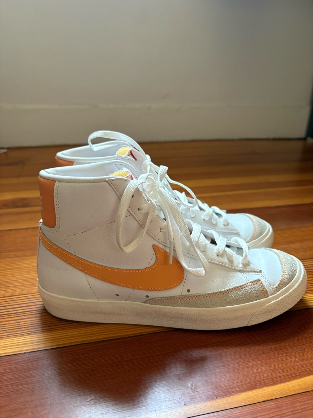 Nike High-Top Blazer Sneakers- White with Orange Swoosh